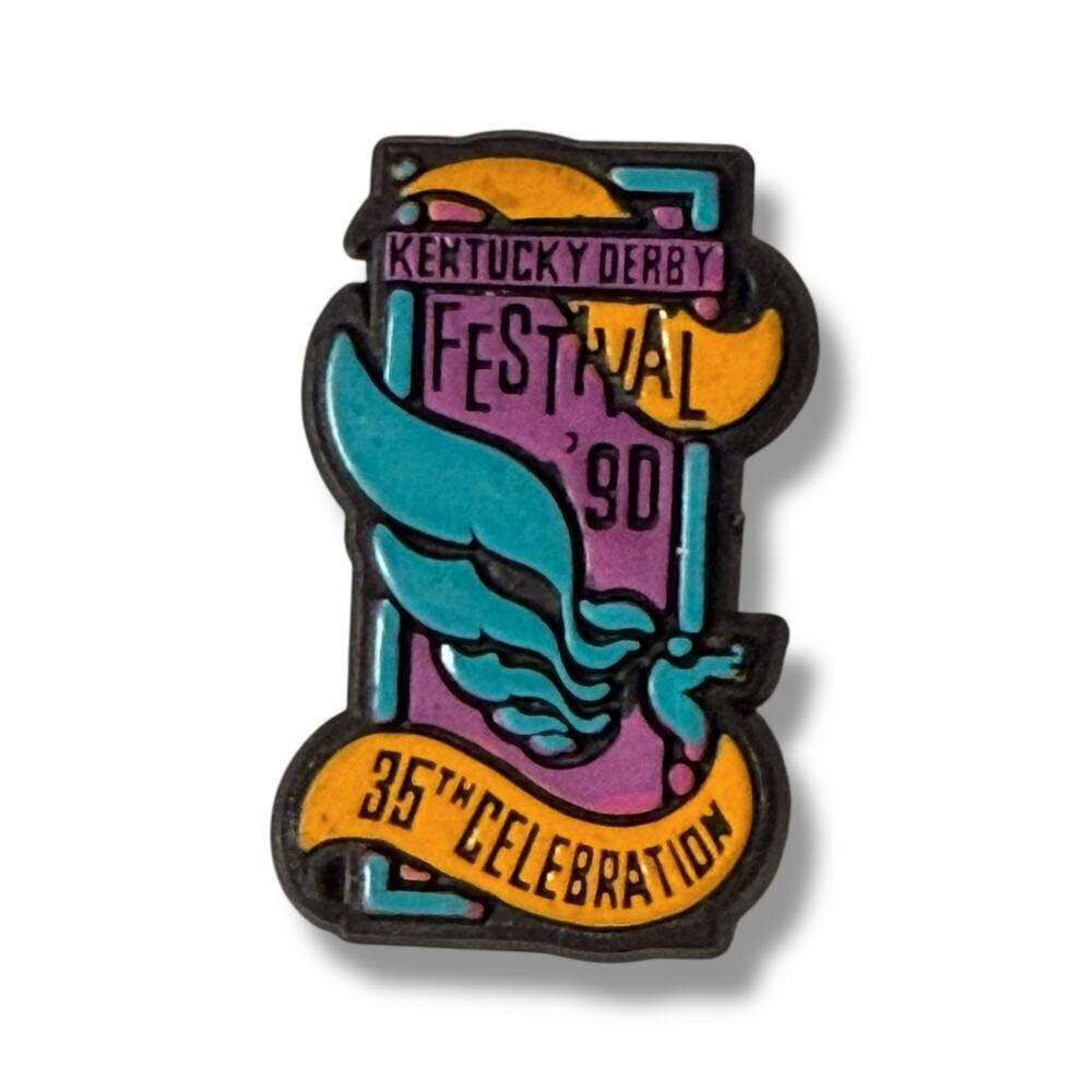 Vintage Kentucky Derby Festival Lapel Pin 1990 Multicolored 35th Anniversary